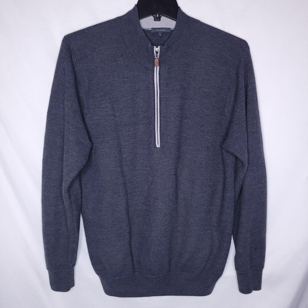 Turtleson 1/4 Zip Sweater Mens Large Gray Extra Fine Merino Wool